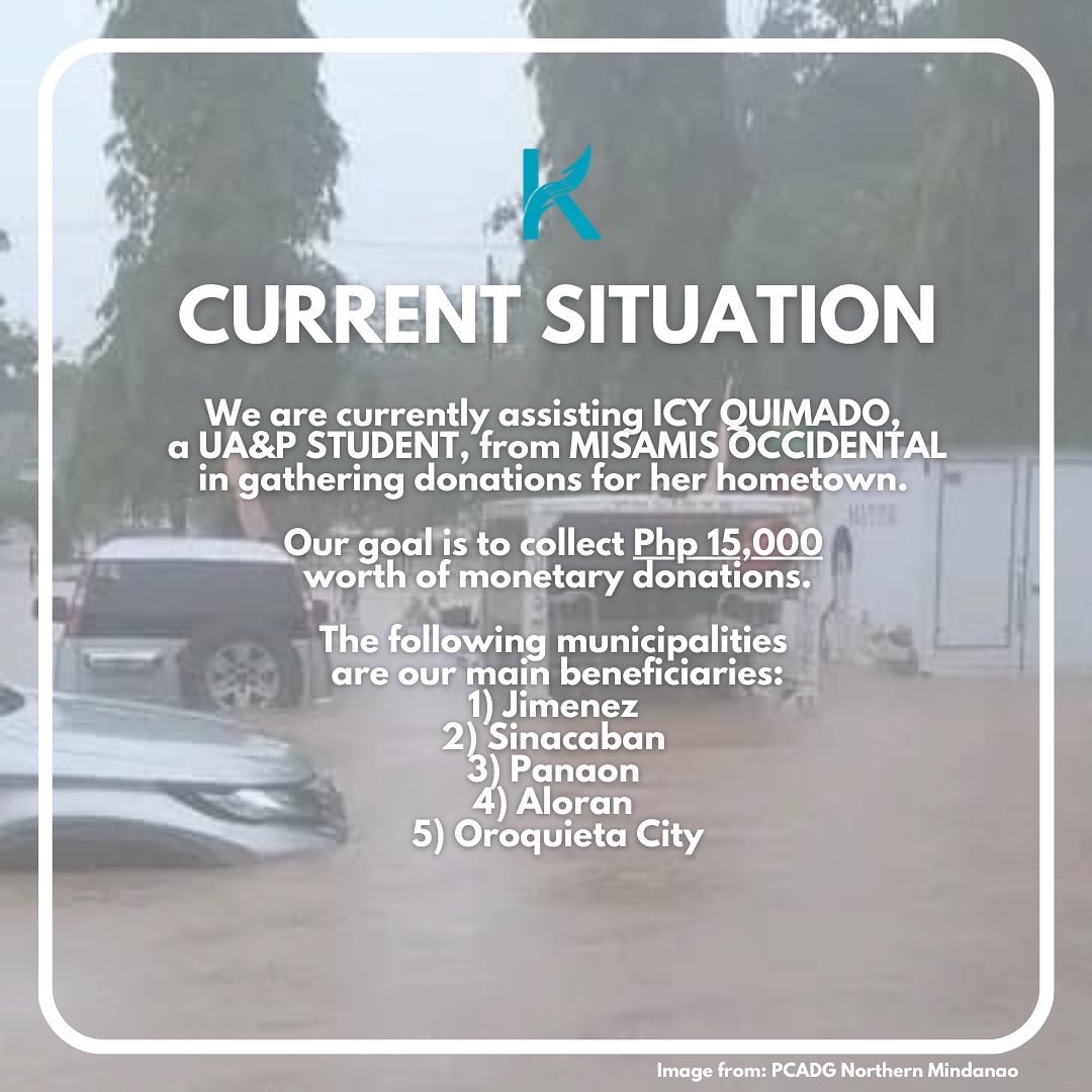 kitmulliken's tweet photo. ‼️ DONATION DRIVE FOR MISAMIS OCCIDENTAL ‼️

Our org @UAPKASANGGA is in close contact with a fellow UA&amp;P student @icyquimado in Misamis Occidental since their town has been severely hit by continuous rain as of yesteday. (1/2) 

#MisamisOccidentalNeedsHelp https://t.co/Dp7HbSquAL