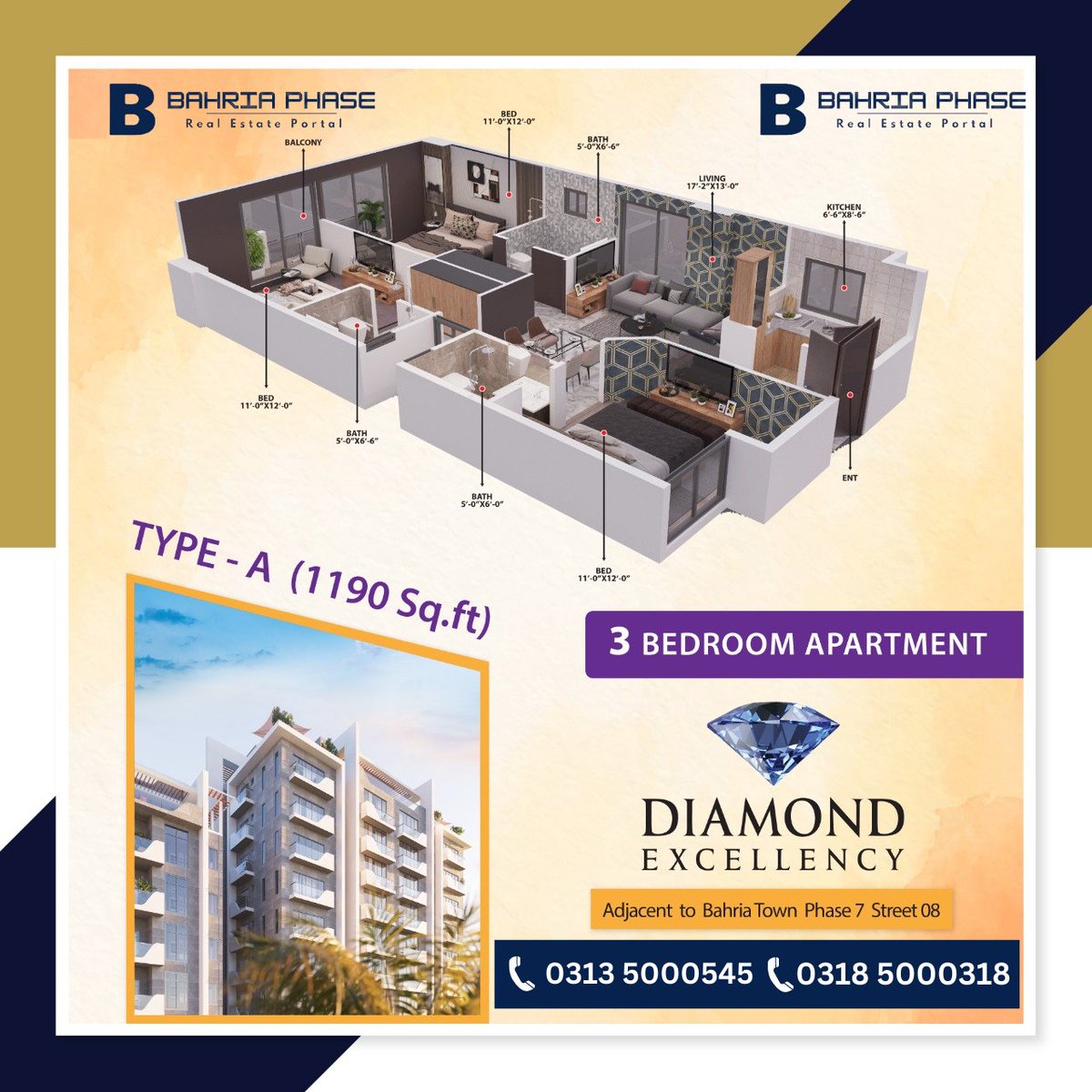 diamondexcellen's tweet photo. 3 Beds Luxury Apartment 3D View by Diamond Excellency Bahria Town Phase 7. https://t.co/pOgZCnFYhJ