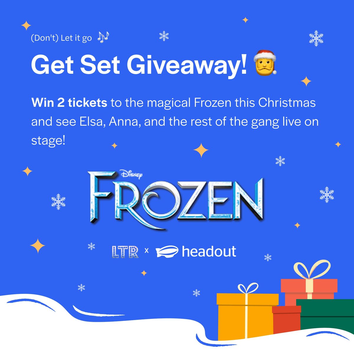 GIVEAWAY ALERT!🎅 

We've teamed up with <a href="/headout/">Headout</a> for a bonus Christmas gift! You can win 2 tickets for <a href="/frozenlondon/">Frozen The Musical</a> !

To enter, like or RT this post or tag a friend you would like to go with and follow LTR and Headout.

You can enter on our IG and FB pages for more chances.