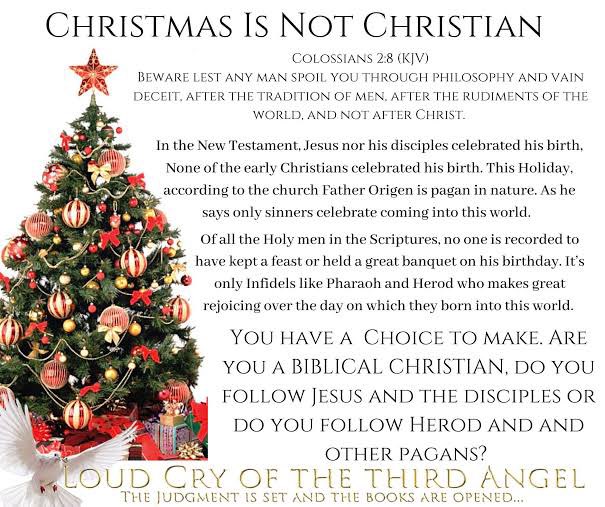 africaniser's tweet photo. @funshographix Christmas is a Pegan practice.
Even Yeshua did not celebrate it and any birthday.
Beware of what you practice.
#notoindoctrination #notochristmas #stoppeganism https://t.co/MZe1DZikFX