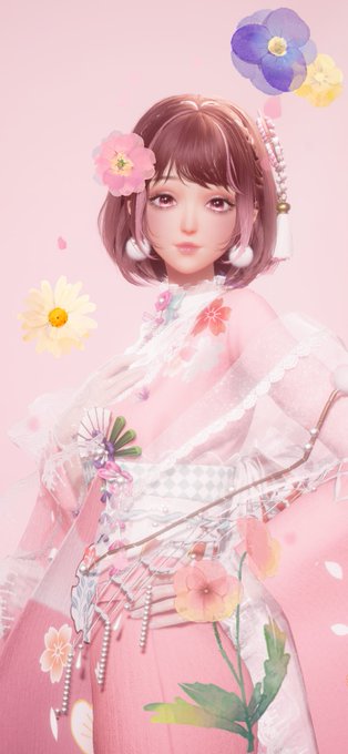 振袖せっかく手に入れたので色変えて審神者コーデしてもらった🌸 