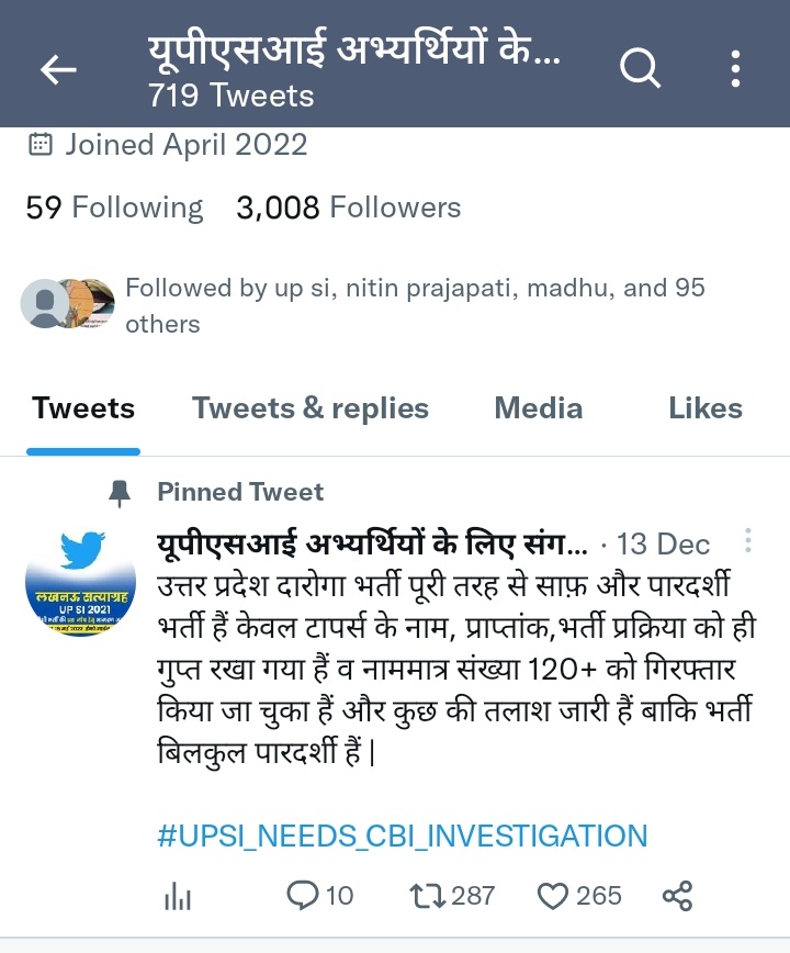 Followback भी कर दिया करो UPSI वालो को
या सिर्फ संगठन बना के फॉलोअर बढ़ाना है, 719 TWEET किए हो इतनी मेहनत करके,
इन 3000 में से 1000 को लेकर आओ लखनऊ
