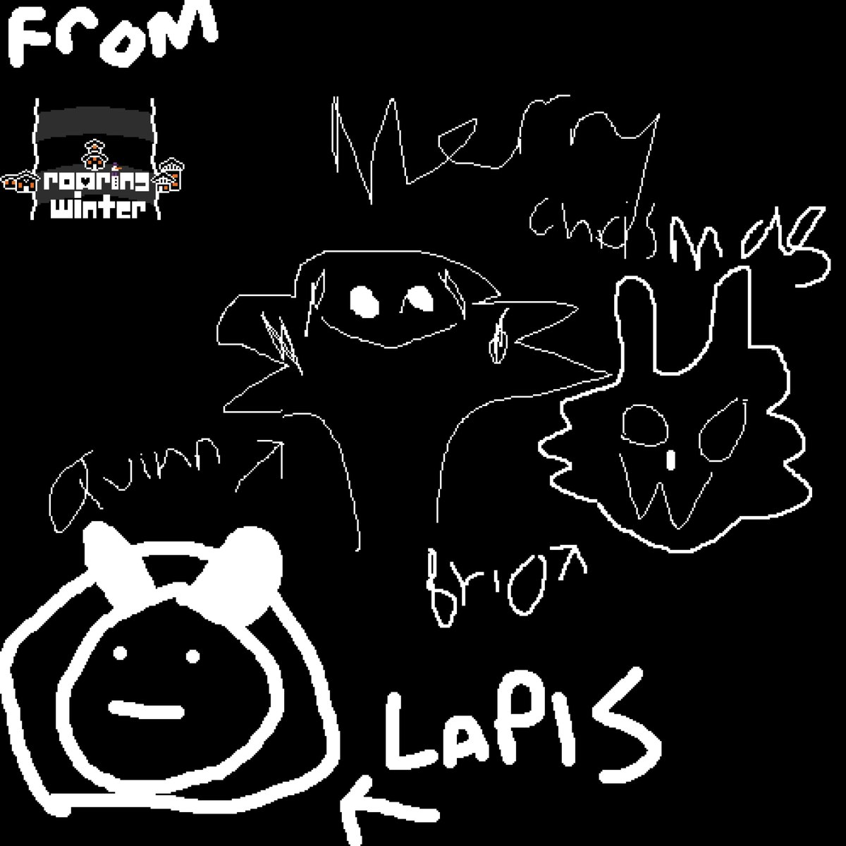 Deltarune_RW's tweet photo. MERRY CHRISTMAS FROM EVERYONE AT DELTARUNE ROARING WINTER!!!!!!!!!!!!! (The prologue will be coming in January, thank you all for waiting!!) https://t.co/7QM6GWE8dv
