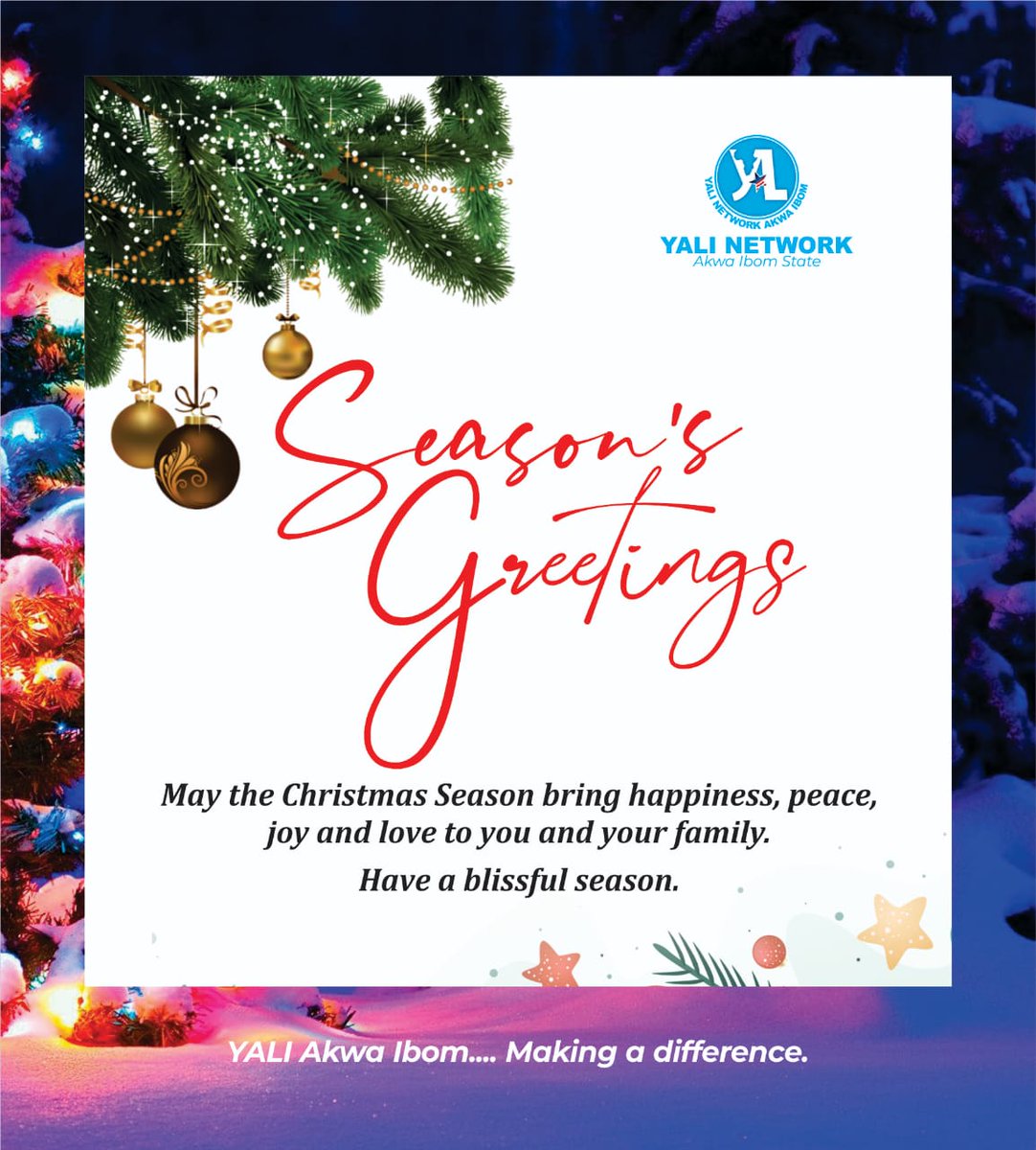From all of us at YALI Network AkwaIbom,
Have a beautiful yuletide celebration.

Live to serve.
Each one, share love.
<a href="/USinNigeria/">U.S. Mission Nigeria</a>
<a href="/YALIAbuja/">YALI Network Abuja</a> 
<a href="/YBayelsa/">YALI NETWORK, BAYELSA HUB</a> 
<a href="/yalinetworklag/">YALI Network Lagos</a>