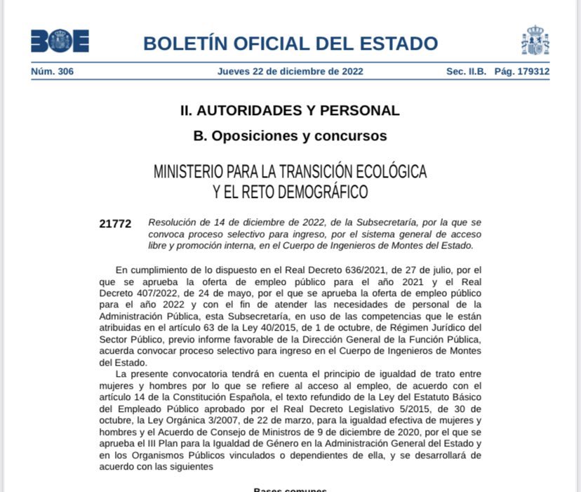 Porque sin técnicos no hay gestión, no se me ocurre mejor forma de apoyar la profesión forestal y la conservación de nuestros montes que la oferta de empleo público que acaba de sacar el <a href="/mitecogob/">Transición Ecológica y Reto Demográfico</a>:

✅ 43 plazas Ingenieros de Montes
✅ 31 plazas Ingenieros Forestales