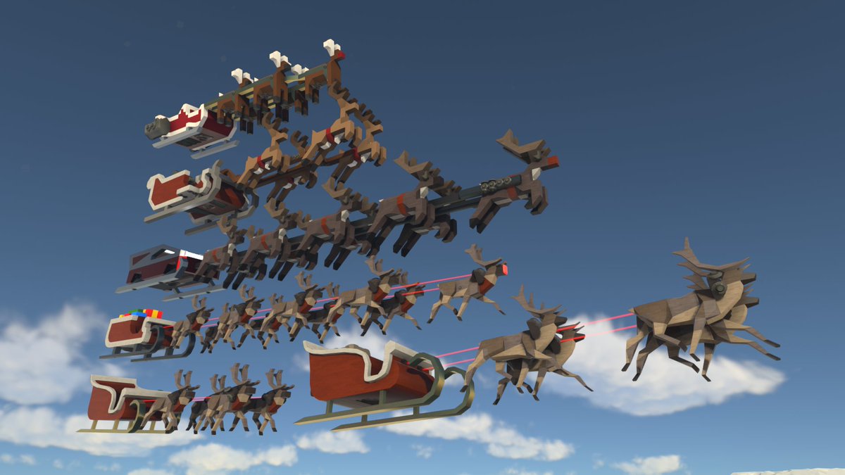 the_helvetian's tweet image. Merry Christmas! Here are, from top to bottom and left to right, all the Santa sleighs I've made in @dualuniverse over the years.