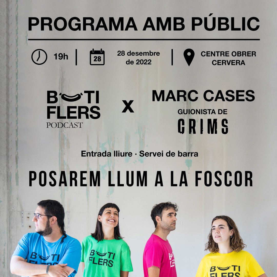 BotiflersPod's tweet photo. BUTIS! ✨BON NADAL✨ El tió botifler us ha cagat una 🎟entrada🎟 per al directe del 28 D. Ei, no és una innocentada! NO ÉS UNA INNOCENTADA!

🗣 Tindrem un convidat molt fosc: el @marccases_ , guionista de @Crims_Oficial 

🗓 Dimecres, 28 de desembre
🕰 19 h
📍 @CentreObrer https://t.co/0p50TYuEnY