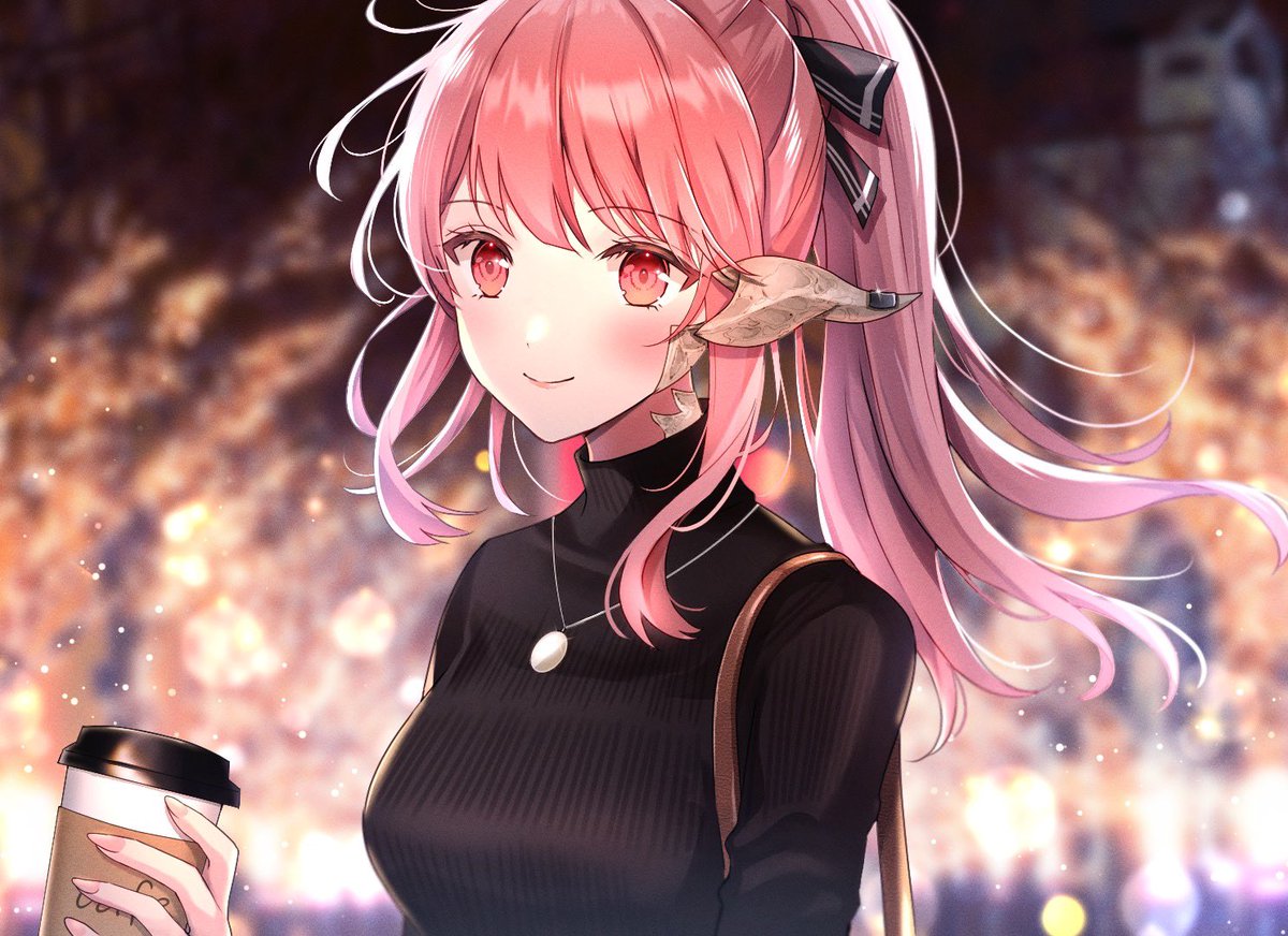 1girl disposable cup solo au ra pink hair cup smile  illustration images