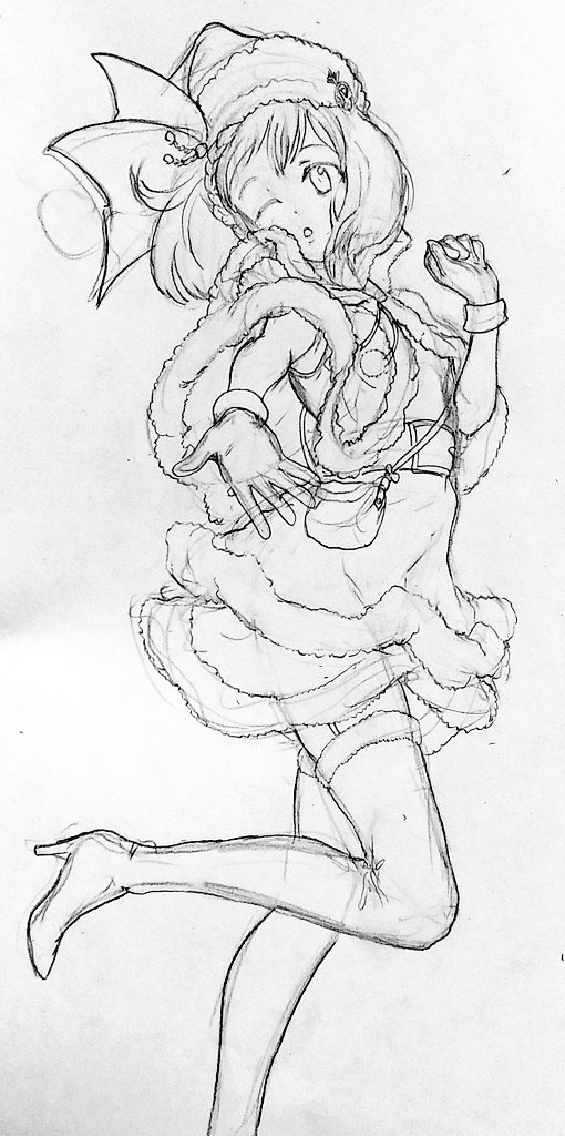 楽しいクリスマスお絵描き

①VFガールランカちゃんでポージング(かわいい)
②ざっくりラフ
③線決め
④顔が気に入らないので修正 