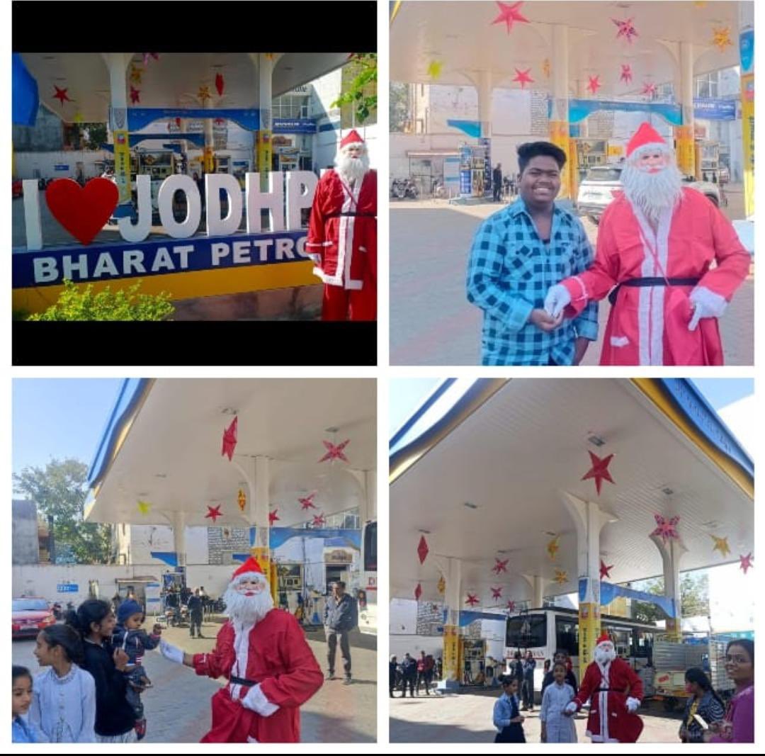 BPCL_Jodhpur's tweet photo. Christmas celebrations with customers in Jodhpur city at Naman fuel centre and Blue City fuel station. @BPCL_Jodhpur @BPCLimited @NitinSelukar1 #MerryChristmas #Christmas2022 https://t.co/7xMSCsABwY