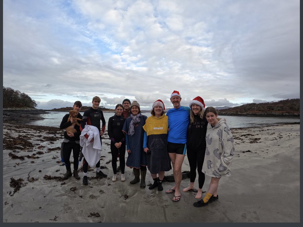 HMAGarside's tweet photo. Christmas swim this morning with family and neighbours here at @GlenuigInn . Merry Christmas everyone! https://t.co/9MW3RrUssv