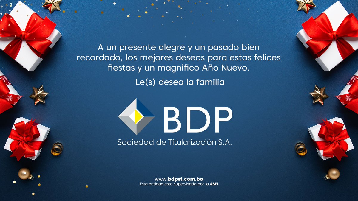 BDPSTBolivia's tweet photo. El BDP Sociedad de Titularización desea feliz Navidad a toda la población boliviana.

#BDPST #Titularización #Navidad https://t.co/twEE0gXVNh