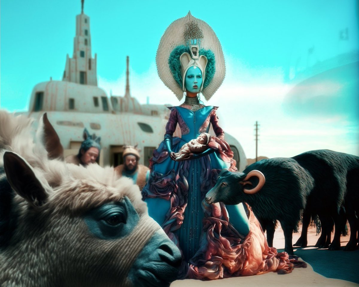 My own version of #virgenmary and baby #jesus in a dystopian future. Co created with <a href="/midjourney_ai/">Midjourney</a>