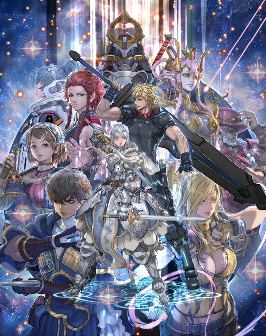 スターオーシャン6ディバインフォースイラスト詰め合わせメインビジュアルは3ヶ月ぐらいかかって涙目になった今回の単体イラストは人体の重心を特に重視して描きました、ハッチング無しでファンタジー出来るか挑戦してみました 