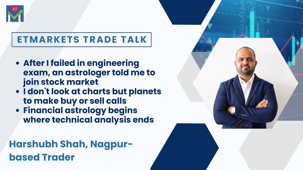 nikkhill's tweet photo. Can a trader make money by not looking at charts? Well, @harshubh does it! Here's his journey from failing in engineering exam to becoming a star trader by believing in the power of stars. #StockMarket #ETMarketsTradeTalk
https://t.co/RUL14deYaS https://t.co/bhoR9I8xZC