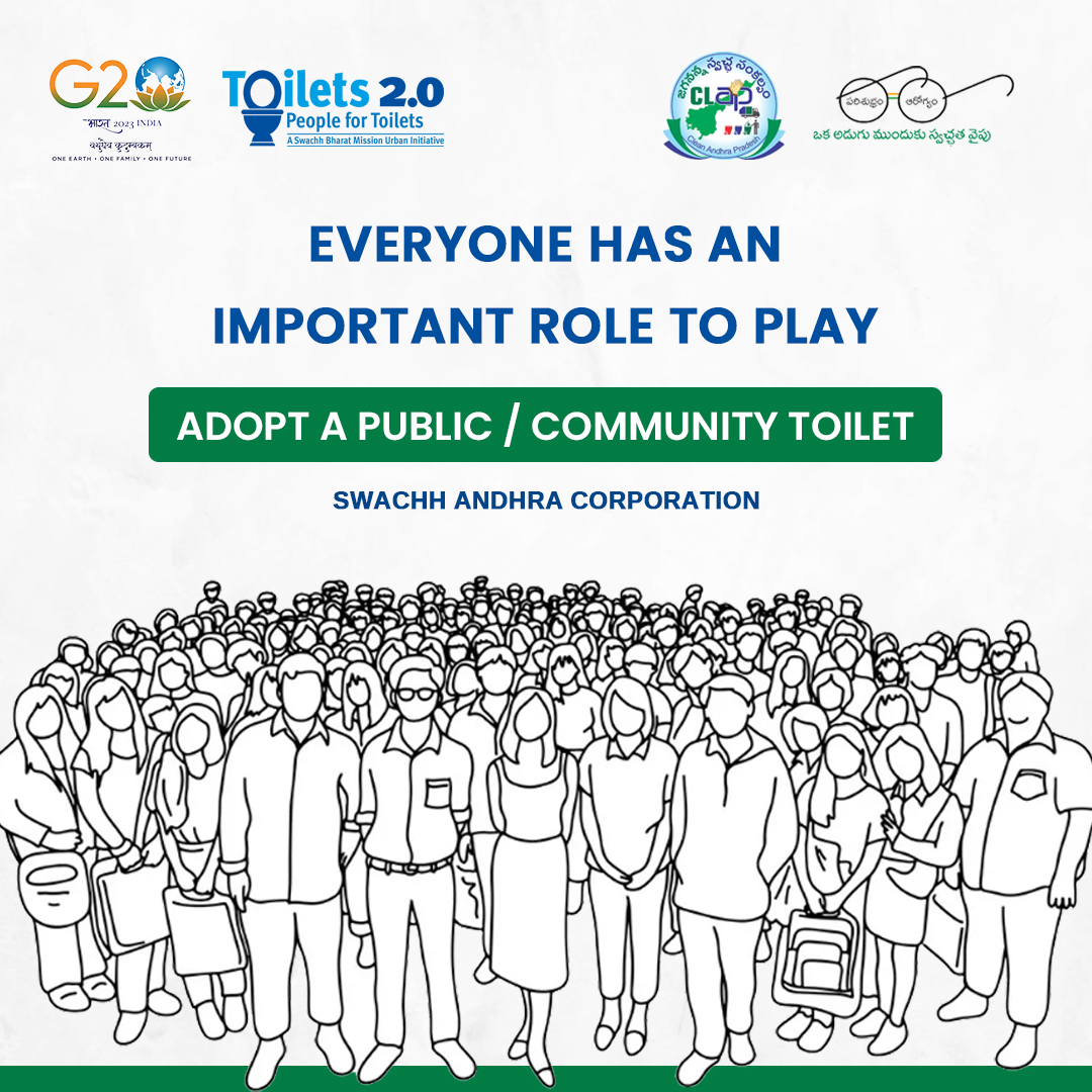 SwachhaAndhra's tweet photo. You can adopt Public Toilets/ Community Toilets to become a ‘Champion of Change’. Adopt a Public or Community Toilet(s) in your city. Your contribution will go a long way in making swachhata truly inclusive.
.
.
#UsePublicToilets #WorldToiletDay2022 #keephygiene #adoptatoilets https://t.co/lPOPRut3cZ