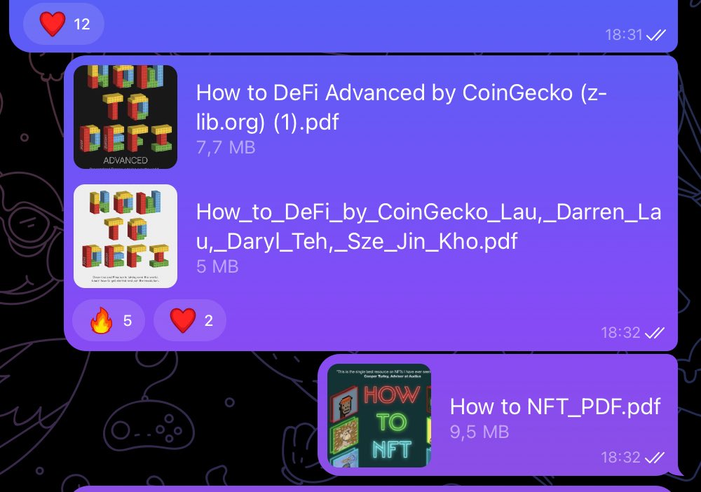 Mình đang có 3 cuốn ebook huyền thoại của dân DeFi là 

+ How to DeFi (Cơ bản và Nâng Cao)
+ How to NFT

Tất cả đều phải tính phí.

Ae nào quan tâm chỉ cần retweet + comment email 

Mình sẽ gửi FREE nhé. Tối mai mình sẽ chốt danh sách.
Quà tặng cuối năm.