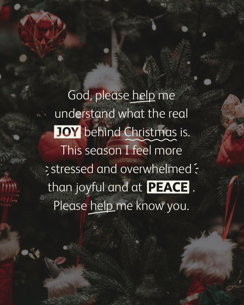 God, this season I feel more stressed and overwhelmed than joyful and at peace. I don’t understand a lot about you, but this year I pray that I would help me understand more and open my heart to you, as I am, with no prejudice. Please help me know you.

#trypraying