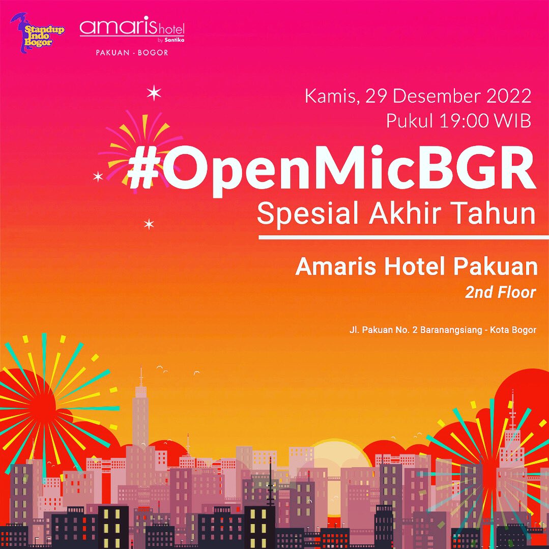 StandUpIndo_BGR's tweet photo. #OpenMicBGR Spesial Akhir Tahun bersama @amarispakuanbgr
Acara ini gratis & terbuka untuk umum, mari kita dukung komika lokal kota Bogor melatih materi stand up comedy-nya
#SupportYourLocalTalent https://t.co/ZmuapRGFa3