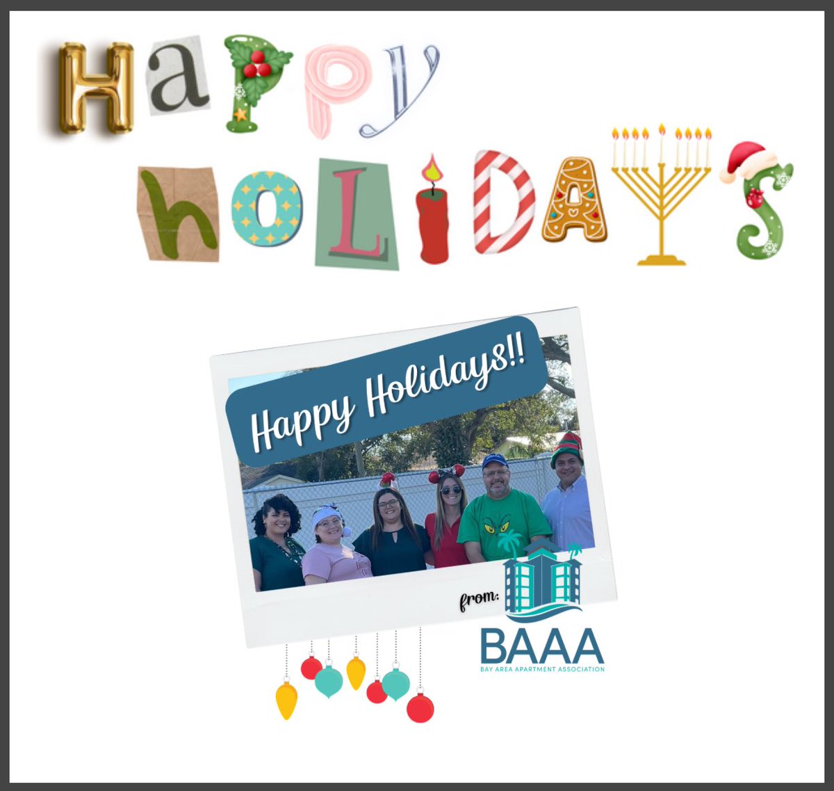 Happiest of Holiday wishes from the BAAA team! We are closed until January 3rd, but our website is always open for you at baaahq.org