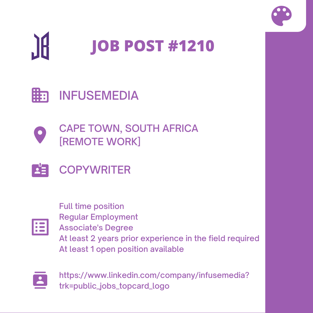 BTSARMYJobBoard's tweet photo. #BAJBSouthAfrica #BAJBRemote 
CAPE TOWN, South Africa 
[Remote Work]

https://t.co/bxXOljiCuV

#BAJBDesign 

ARMYs, kindly contact the job poster / hiring party directly for more information. 🤗

Good luck! 💜 https://t.co/AOFpQOiaG2