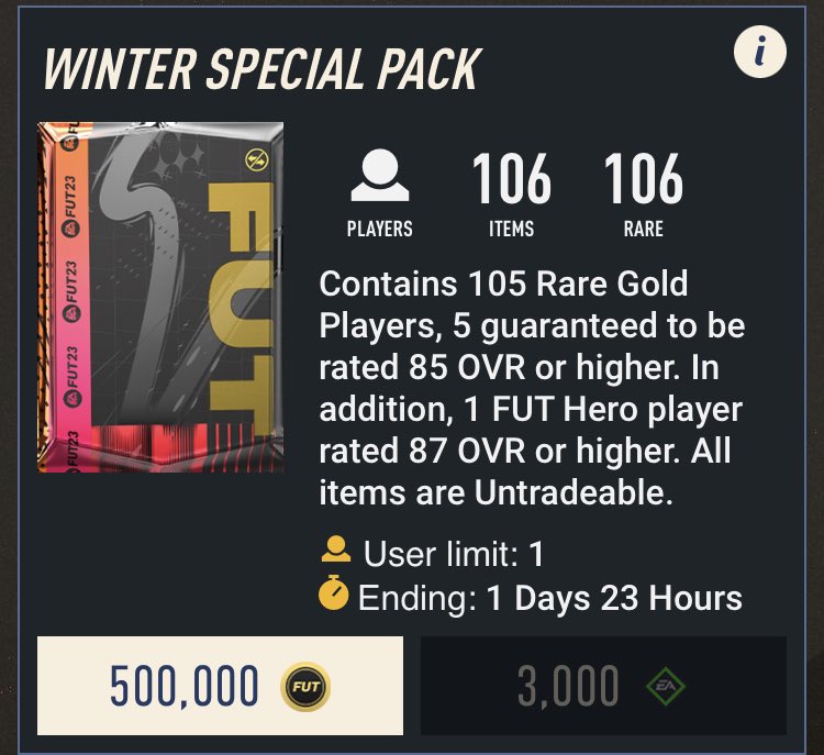 GIVEAWAY 👀

Right, I’m feeling festive so will send someone the money to buy this pack. So must have PayPal

Just LIKE and RT this tweet and I will draw the winner tomorrow

Must be following so I can DM

Also, please don’t buy this pack with coins 😅

#FIFA23 #FUT23
