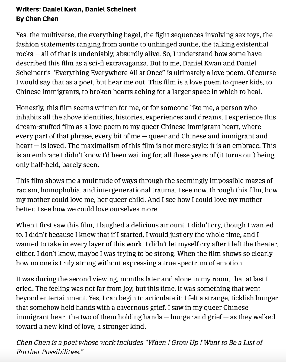 chenchenwrites's tweet photo. Happy Xmas! For @Variety, I wrote about Everything Everywhere All At Once—what the film &amp; screenplay mean to my heart.

This is part of Variety's annual Writers on Writers, where writers of all different genres reflect on their favorite films of the year.

https://t.co/teX1cKpU9R https://t.co/7NGjDrf1mP