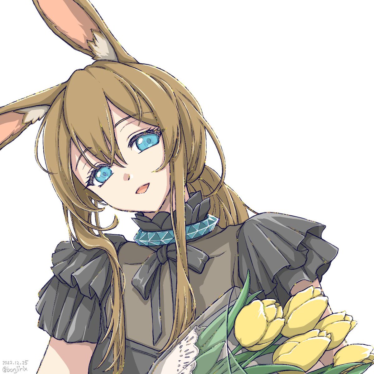 amiya (arknights) 1girl animal ears solo rabbit ears flower brown hair blue eyes  illustration images