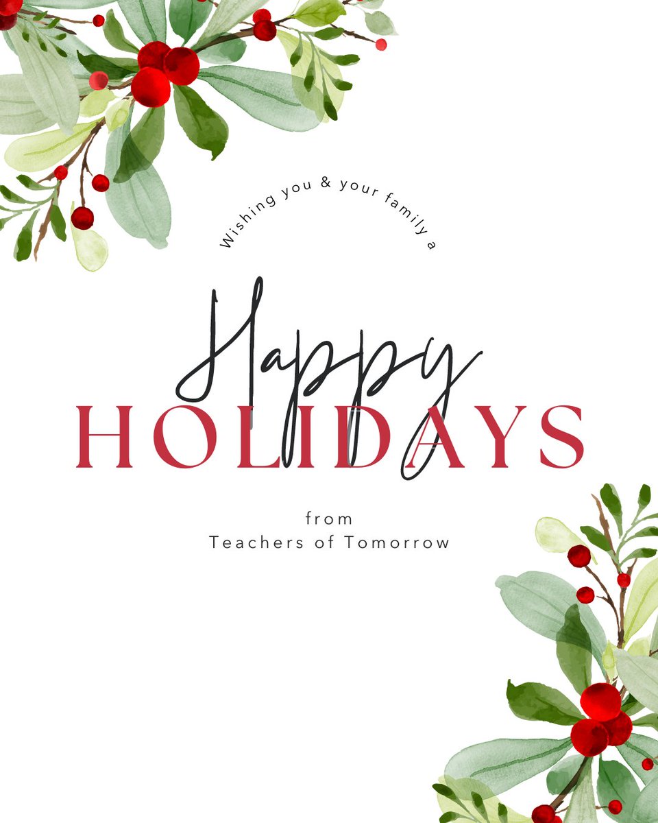 Teachers of Tomorrow wishes you a joyful #HolidaySeason. Enjoy this wonderful time with friends and family. Wishing you &amp; yours a very happy holiday season!
From Your Teachers of Tomorrow Family 💙🎄
#HappyHolidays #Christmas #Hanukkah #Kwanzaa #TeachersofTomorrow #Holiday #Happy