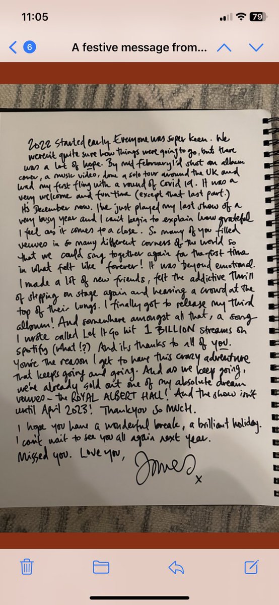 jamesbaybra's tweet photo. FOFO! 
James Bay, mantendo a tradição, enviou para seus fãs uma cartinha agradecendo pelo ano de 2022. A tradução estará logo abaixo. https://t.co/exP6py7KKT