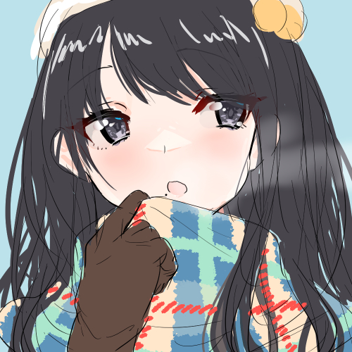 kazano hiori 1girl solo black hair mole under mouth scarf gloves mole  illustration images