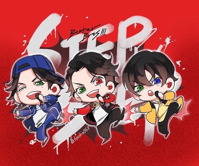 multiple boys chibi male focus green eyes jacket 3boys red background  illustration images