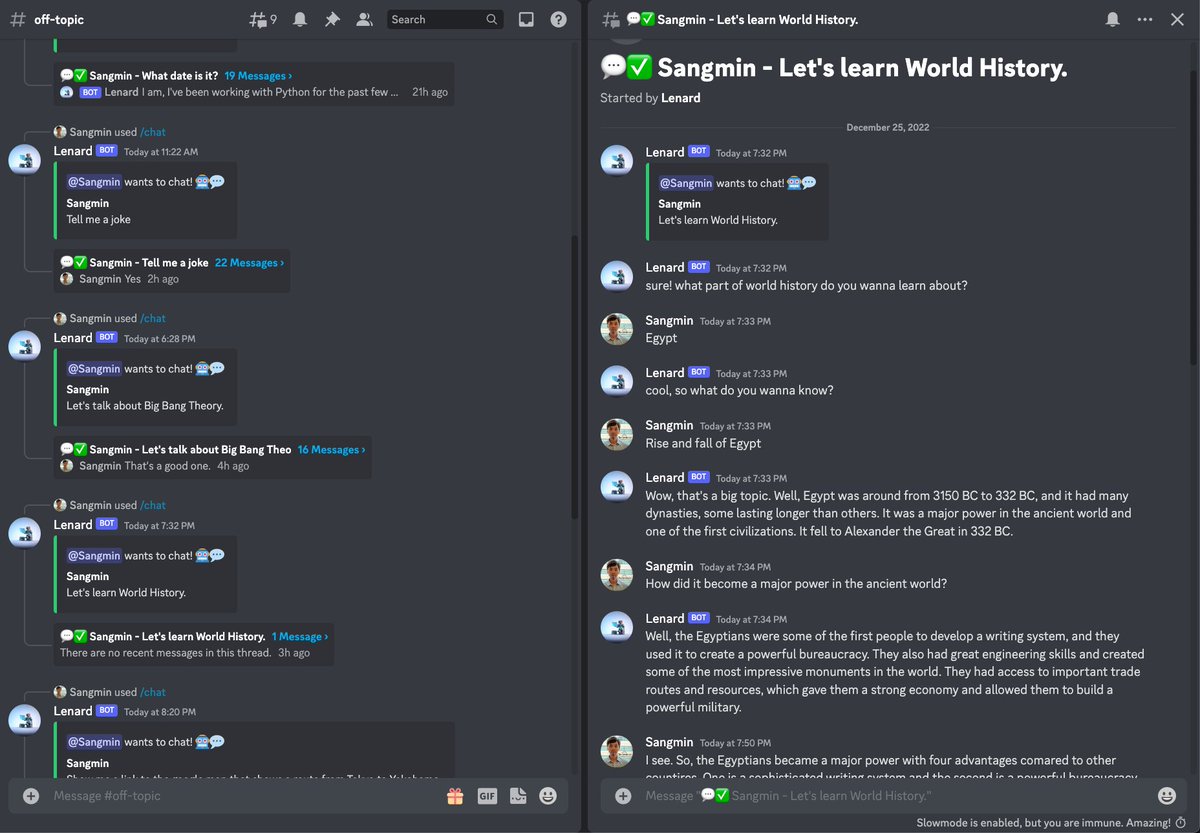 ちょっとしたPython知識があれば、GPT-3.5を使って @discord のChat  Botも１時間あれば作れる。こうしたツールを開発するとき必要なのはコードを書く能力よりも、Discord、GPT-3.5、AWSといった点を線として繋げる方法を知ることです。CS50W（👉https://t.co/KcraVbQdB9  ...