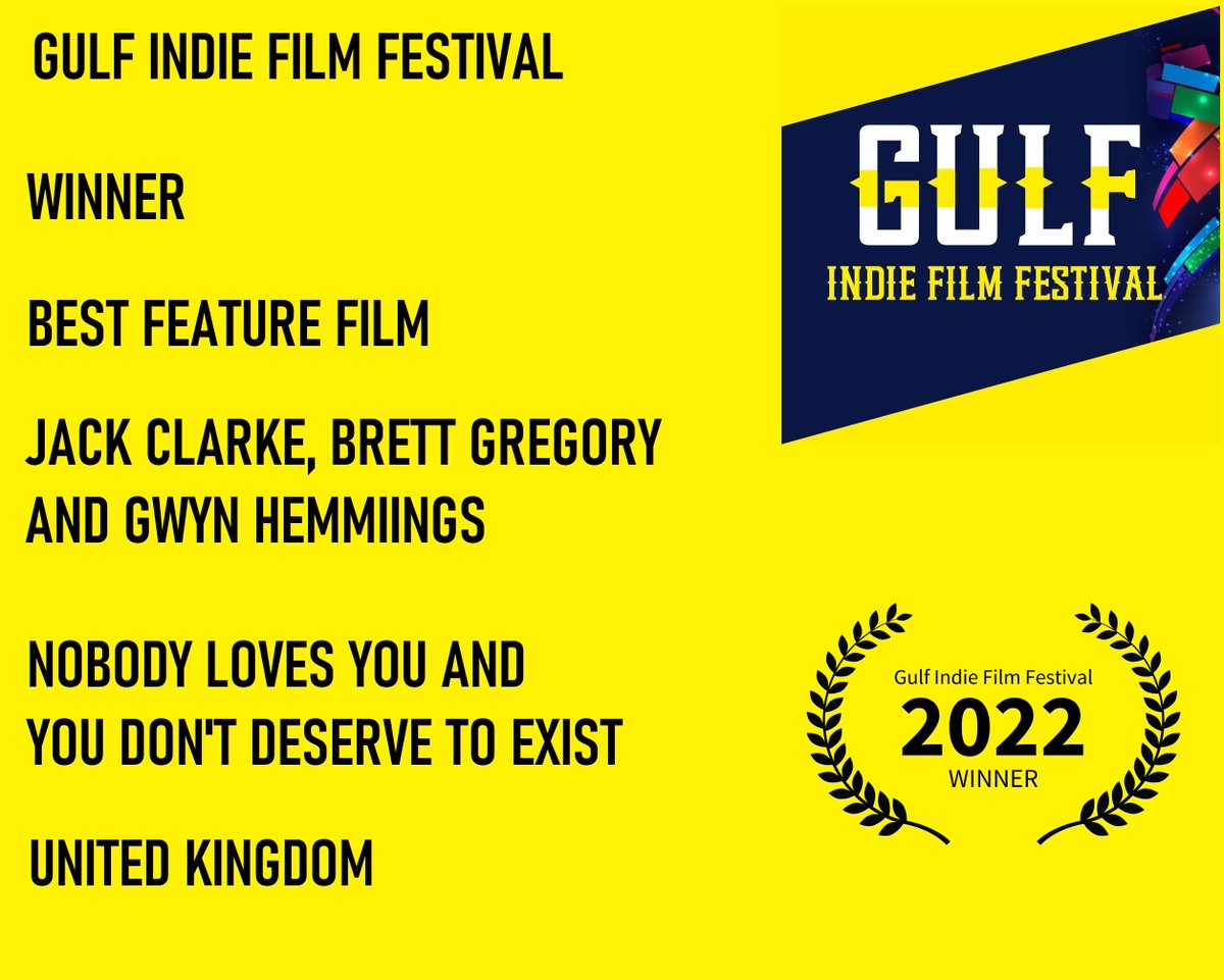 seriousfeather's tweet photo. A NON-CHRISTIAN CHRISTMAS DAY WIN! Best Director and Best Feature Film for 'Nobody Loves You and You Don't Deserve to Exist' at the Gulf Indie Film Festival in Dubai 🇦🇪😎🇦🇪 #indiefilm #Manchester #Dubai #filmfestival #awards2022 #WorkingClassCreatives #NeverGiveUp #Britishfilm https://t.co/ugqeqRy9sn