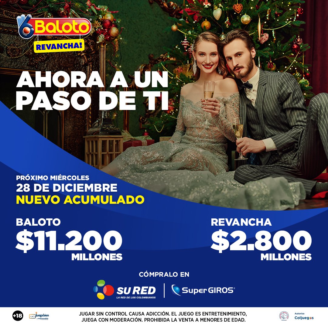 Baloto_Colombia's tweet photo. Aún queda un regalo debajo del arbolito. ¡Ve por él en el próximo sorteo el 28 de diciembre! 🙉🎄💯🤩

#PuntosBaloto #JuegaBaloto #NuevoAcumulado #Acumuladomillonario #Compratuticket #Pagar #Dinero #Ingresos #Fortuna #Ingresos #SuRed #supergiros #NavidadBaloto #añonuevo https://t.co/YEGw1MLfnC