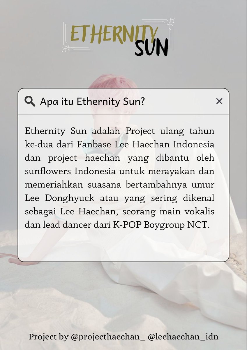 projecthaechan_'s tweet photo. 🔆 𝙴𝚝𝚎𝚛𝚗𝚒𝚝𝚢 𝚜𝚞𝚗 🔆 
“Let's celebrate baby haechan's 23th birthday with us.”

Donation 
🖇️ https://t.co/YPaePm2FNG

#HAECHAN #PROJECTBIRTHDAYHAECHAN2023 #ETERNITYSUN https://t.co/1Eg1i5RNCq