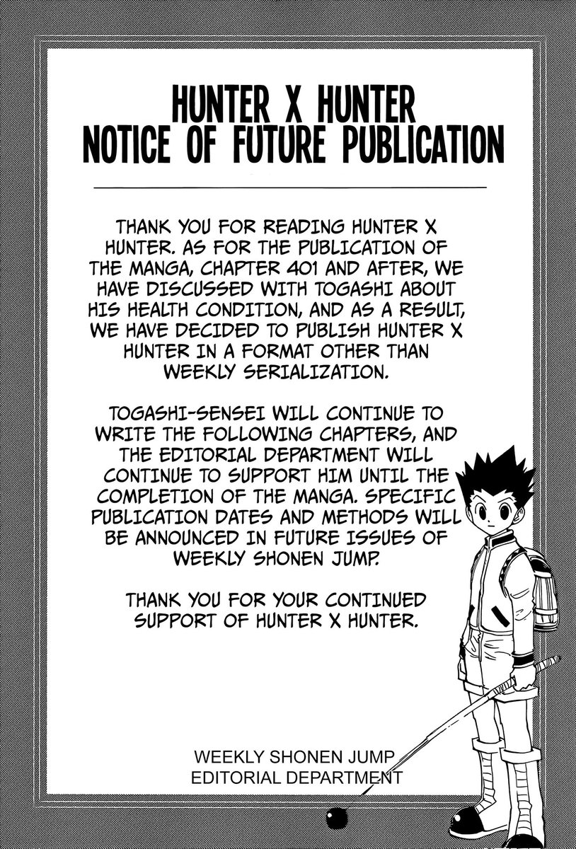 Hunter x Hunter Manga Chapters Will No Longer Be Published Weekly