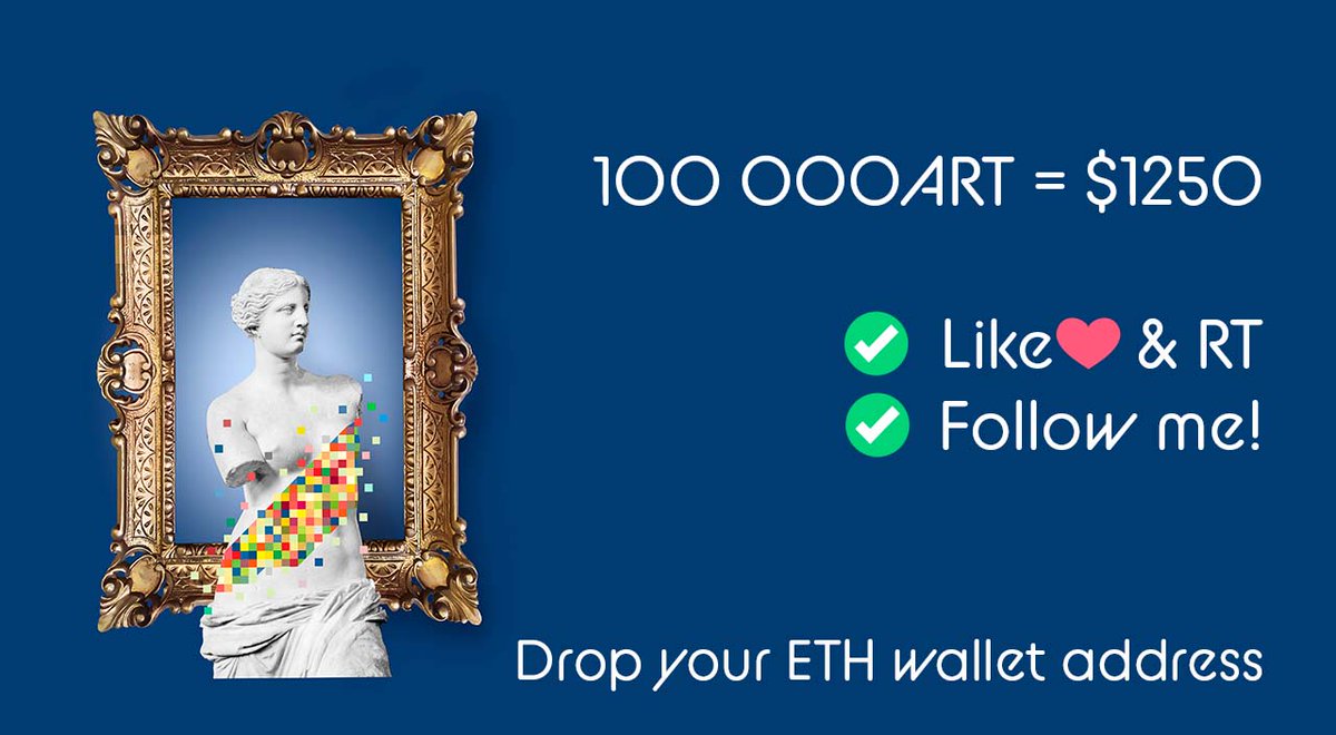 nftwhale_matt's tweet photo. 100 000 ART = $1250 ( 1 ETH )
- among the first 700 Retweets.

Retweet;
✅ Like❤️&amp; RT
✅Follow @art_decentral
Let's go!🚀

Drop your $ETH wallet address👇
@UNI_Decentral @art_decentral #art $ART #Airdrop https://t.co/fS7TCIVYrE
