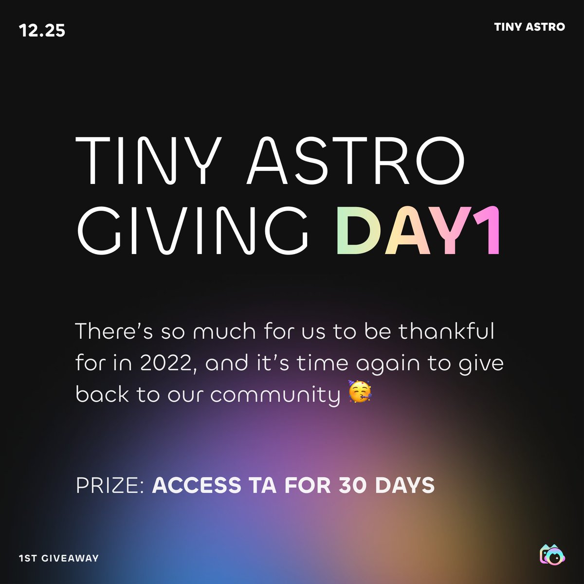 tinyastroNFT's tweet image. 🥳Day 1 of the Tiny Astro 7 Days of Giving🥳

🎁Prize: Access TA for 30 days for 10 ppl

Requirements: 

1⃣Like &amp;amp; RT
2⃣Comment with your wallet address

⏰24hrs