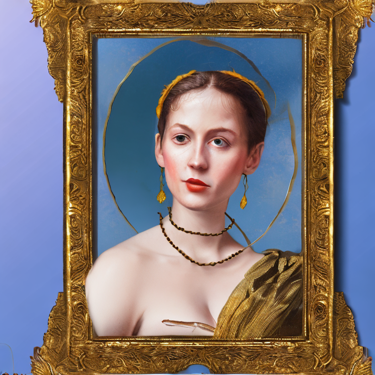 CREAIT_OFFICIAL's tweet photo. Hyper realistic portrait of a beautiful woman in the style of renaissance, with a hand painted gold leaf frame, 8k resolution #hyper_realistic #portrait #beautiful_woman #renaissance #hand_painted #gold_leaf #frame #8k_resolution #aiart #aigeneratedart https://t.co/NhyoWdAc1n