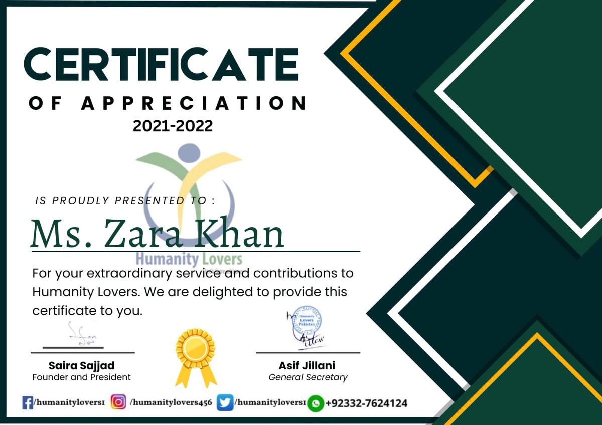 Humanitylovers1's tweet photo. #Humanitylovers #humanitylover #humanity #appreciationpost #Appreciations #certificate #love #humanrights #development #ngo #Pakistan https://t.co/WgfKddj64p