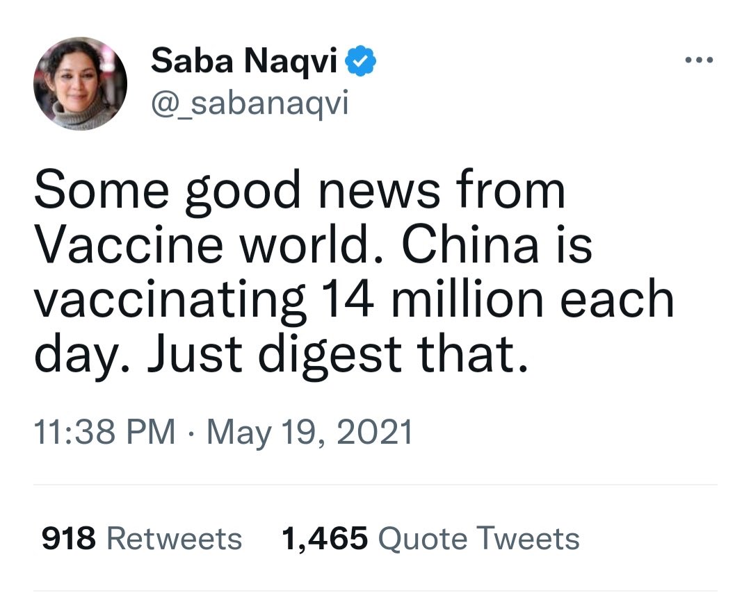 RaminiRavi's tweet photo. Why Saba Naqvi is not reporting china’s deaths? https://t.co/6nadxfxQ8x