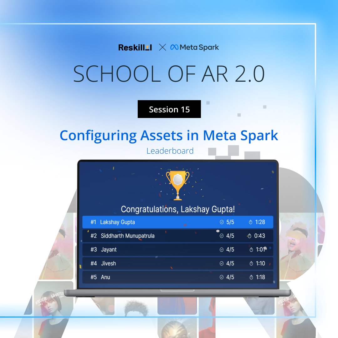 Reskilll's tweet photo. At the School of AR 2.0, we stepped into the Configuring of Assets in Meta Spark with @theroznick. He taught us all about preparation, optimization & Setting up of Assets in Meta Spark.
#MetaSpark #SchoolofAR2 #Session15 https://t.co/33Y7ueAcX0