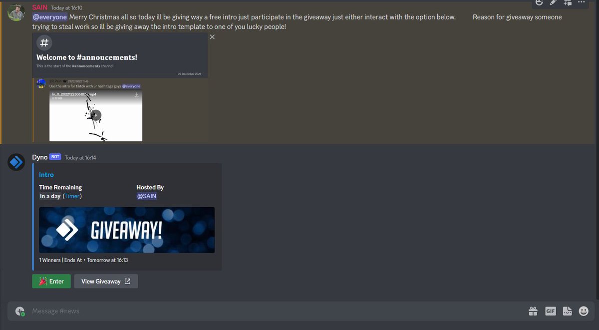 Doing a christmas giveaway🎄 for a free intro template i have created,
Reason for giveaway someone trying to steal the intro without paying.

Join Discord Below to Enter:
discord.gg/WsK49eYKWP
discord.gg/WsK49eYKWP