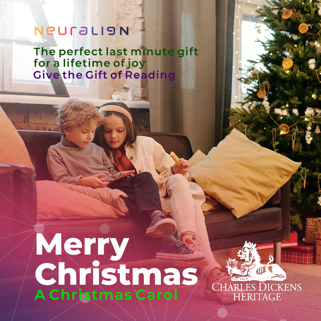 Neuralign's tweet photo. Perfect #lastminutegifts for a lifetime of reading! #Evidencebased #online #gamedev improves #dyslexic /struggling readers skills by 50% in 10 weeks. #CharlesDickens' #Christmas edition. 25% holiday discount #GIFT25, buy 1 = 1 donation to student in need #MerryChristmas2022 https://t.co/jecwAwmNqb