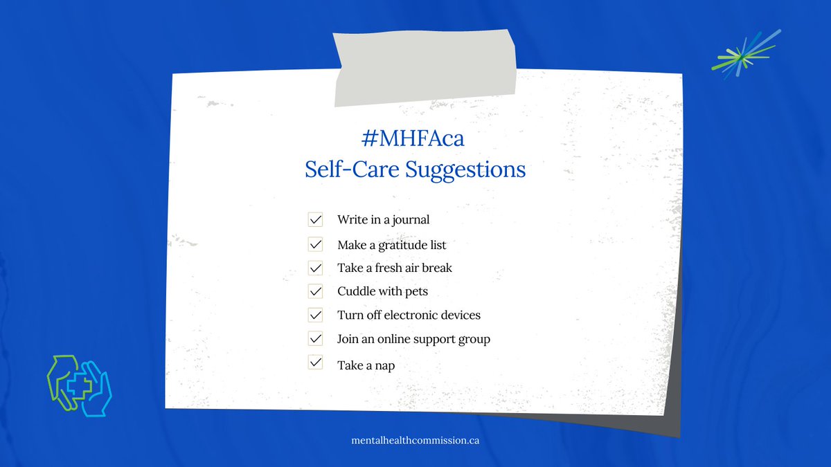 While we're off, we're sharing your fave tweets from 2022. Here's one:
Building self-care into your daily or weekly routine can greatly improve resilience and prevent burnout. More #MHFAca-approved tips here: mentalhealthcommission.ca/blog-posts/213…