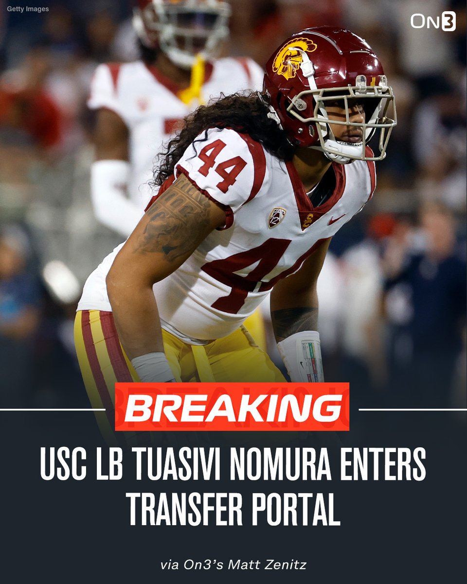 On3 (@on3sports) on Twitter photo 🚨BREAKING🚨USC LB Tuasivi Nomura has entered the transfer portal, per <a href="/mzenitz/">Matt Zenitz</a>.
Nomura had 23 tackles in 2022.
More: on3.com/college/usc-tr… 🚨BREAKING🚨USC LB Tuasivi Nomura has entered the transfer portal, per <a href="/mzenitz/">Matt Zenitz</a>.
Nomura had 23 tackles in 2022.
More: on3.com/college/usc-tr…