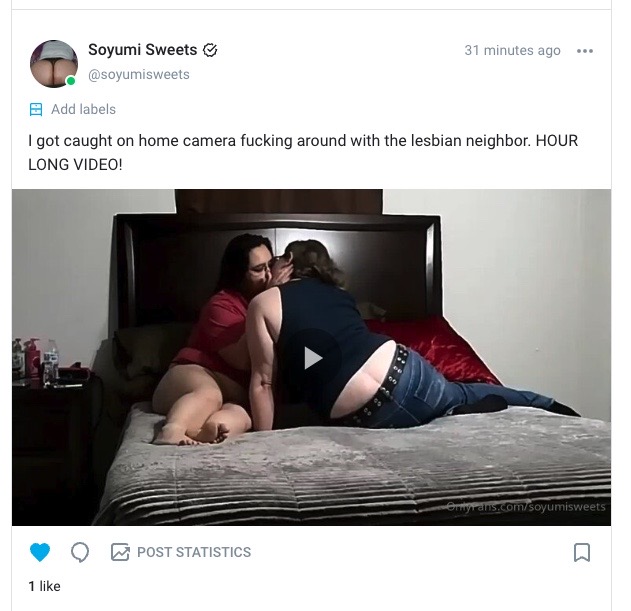 Just posted an hour long video of me and my lesbian neighbor fucking. I got caught on the home camera<a href="/tag/bbw"class="tags"><span>#bbw</span></a><a href="/tag/caughtoncamera"class="tags"><span>#caughtoncamera</span></a><a href="/tag/grinding"class="tags"><span>#grinding</span></a><a href="/tag/lesbian"class="tags"><span>#lesbian</span></a><a href="/tag/subscribe"class="tags"><span>#subscribe</span></a>