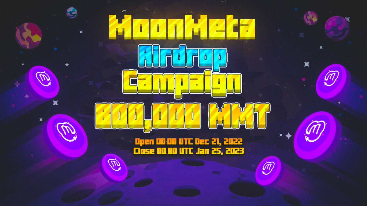 🚨 Airdrop: MoonMeta (MMT) Round 5
🔥 Reward: 800,000 MMT (~$800)
📊 Market: LuaSwap
📋 News: Distribution Evidence 
🏆 Winners: For all valid users
📅 End Date: 25th January 2023
🚀 Distribution: Within 24 hours 

ℹ️ Airdrop Link: t.me/MoonMetaAirdro…