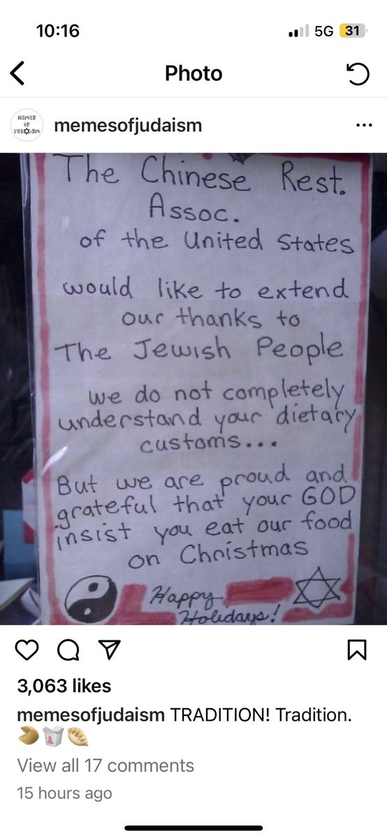 Happy eating Chinese food day to those that celebrate!! One of my Jewish friends sent me this.